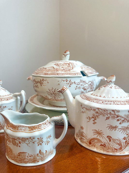 Furnivals 1913 Quail Teapot, Sugar Bowl & Mason’s Creamer (3 piece Tea Set)